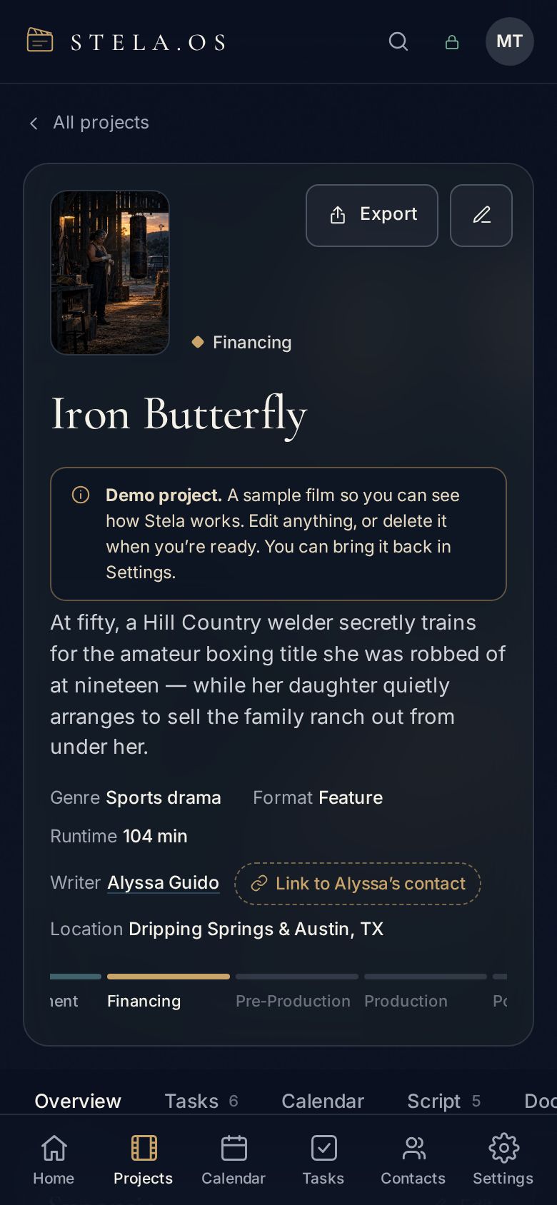 The Iron Butterfly project overview in Stela